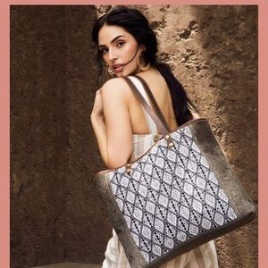 Myra Bag Canvas Leather Hairon & Rug Tote Bag